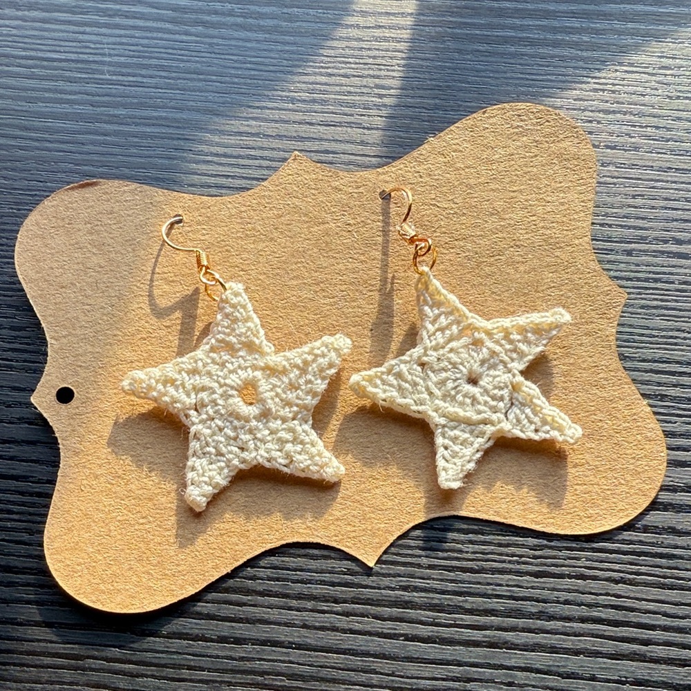 Handmade Crochet Star Cream Earrings